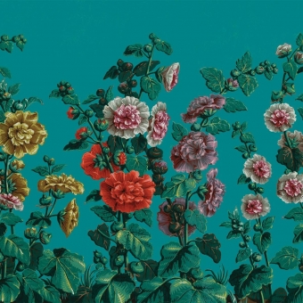 Papeles pintados panorámico rosas Trémières