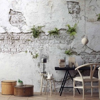 Papeles pintados panorámico Plants & Brick Wall