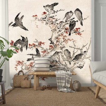Papeles pintados panorámico Oiseaux dans les branches d'un érable