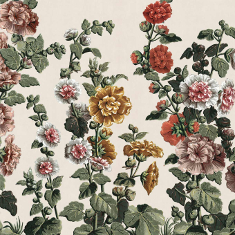 Papeles pintados panorámico rosas Trémières Ivoire