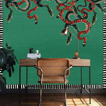 Papel pintado panorámico Emerald Green Snakes